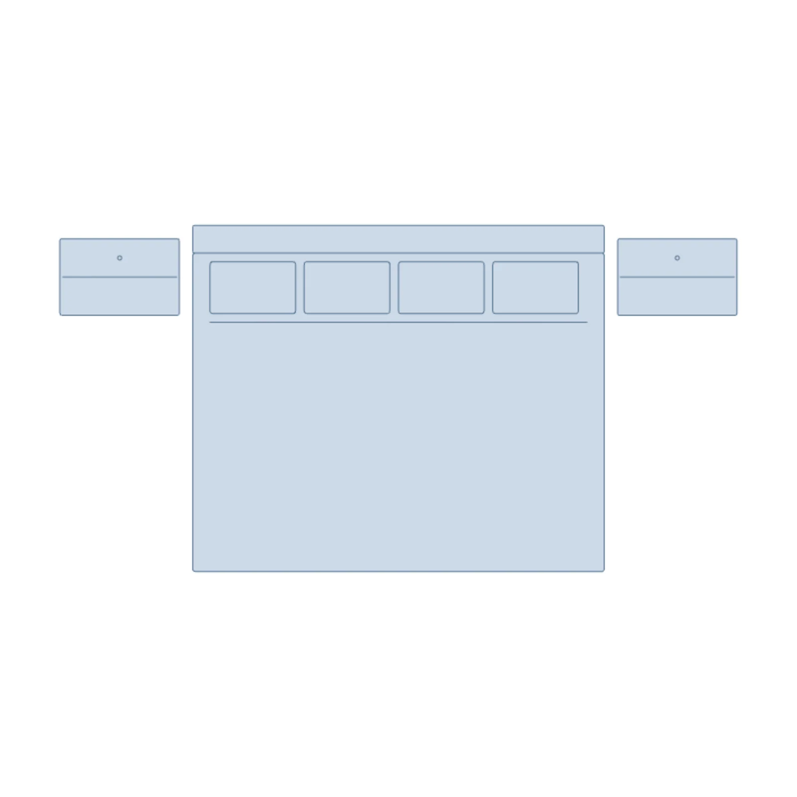 King Bed + Nightstands — 2D floor-plan symbol