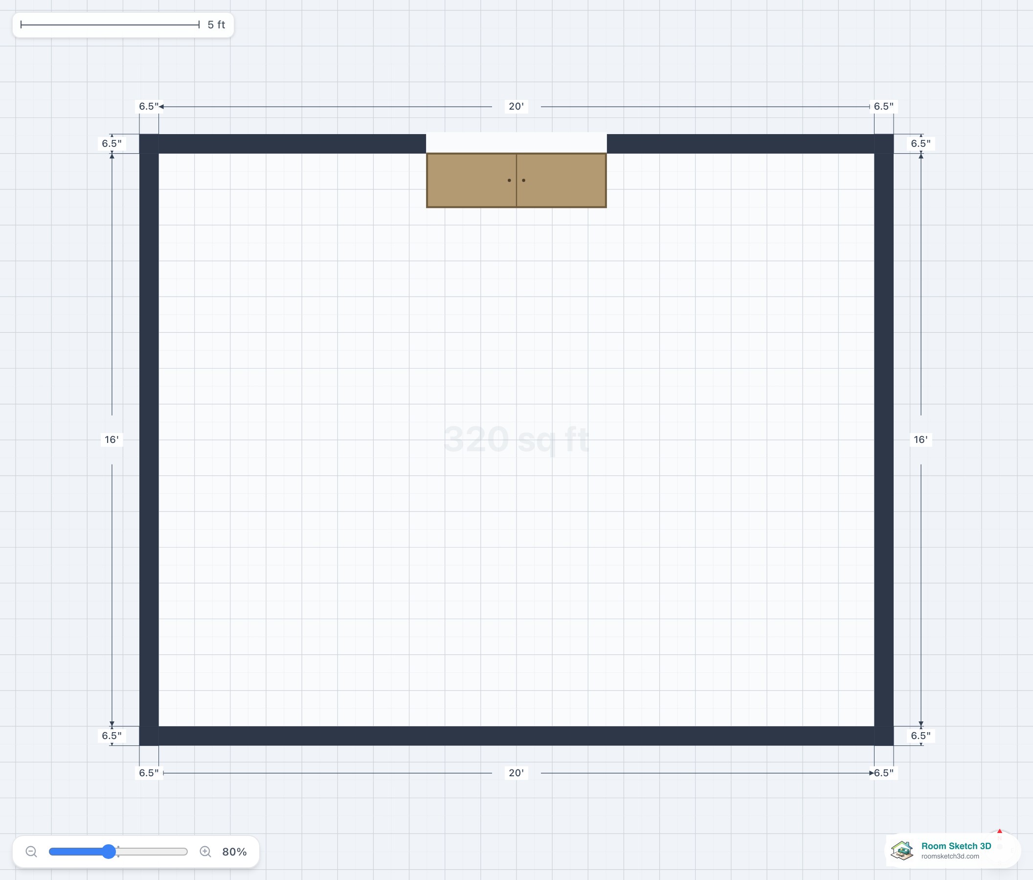 A Murphy bed cabinet mounted on a wall in the 2D plan — RoomSketch3D room planner app
