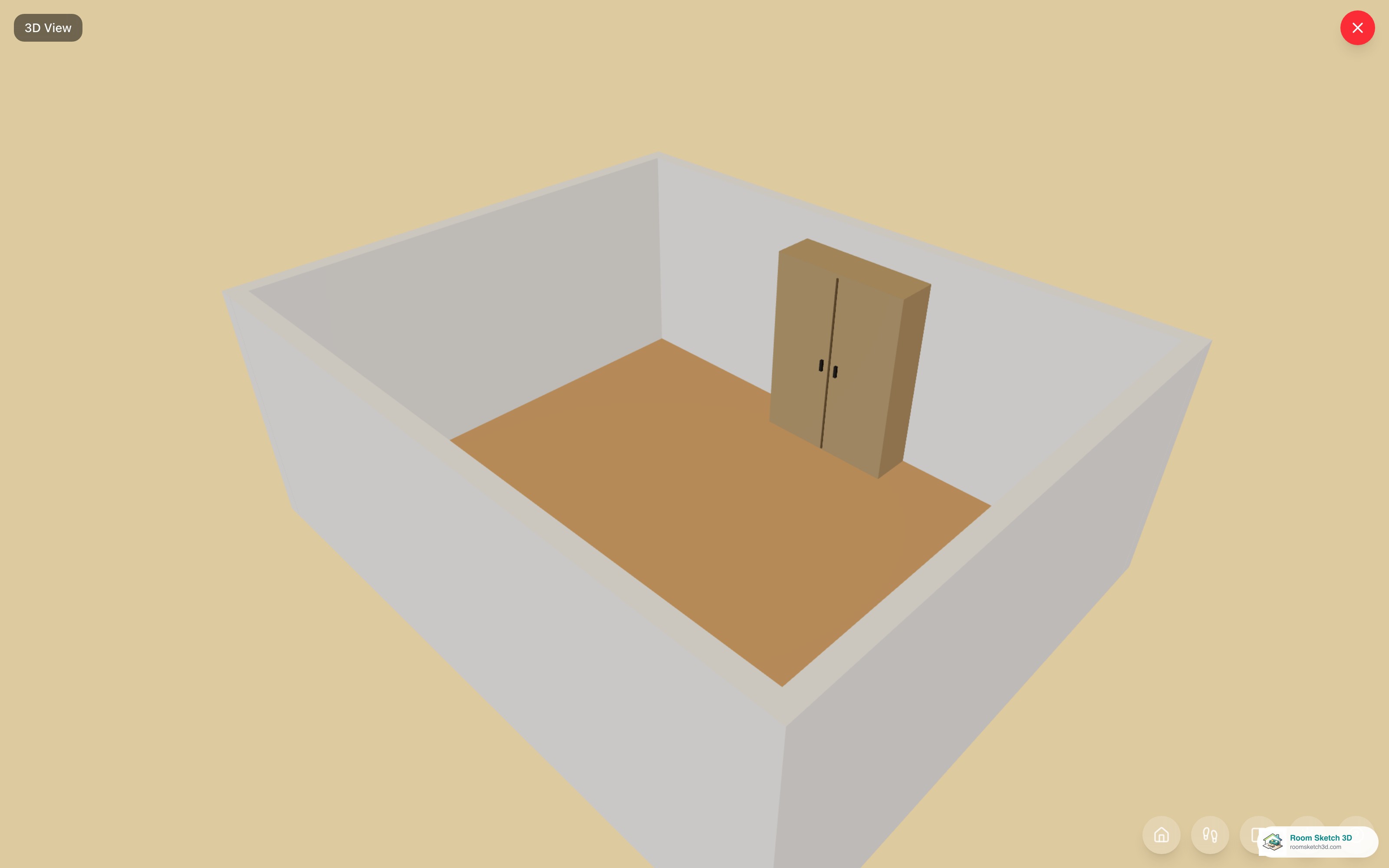 The Murphy bed cabinet rendered in the 3D view — RoomSketch3D floor planner