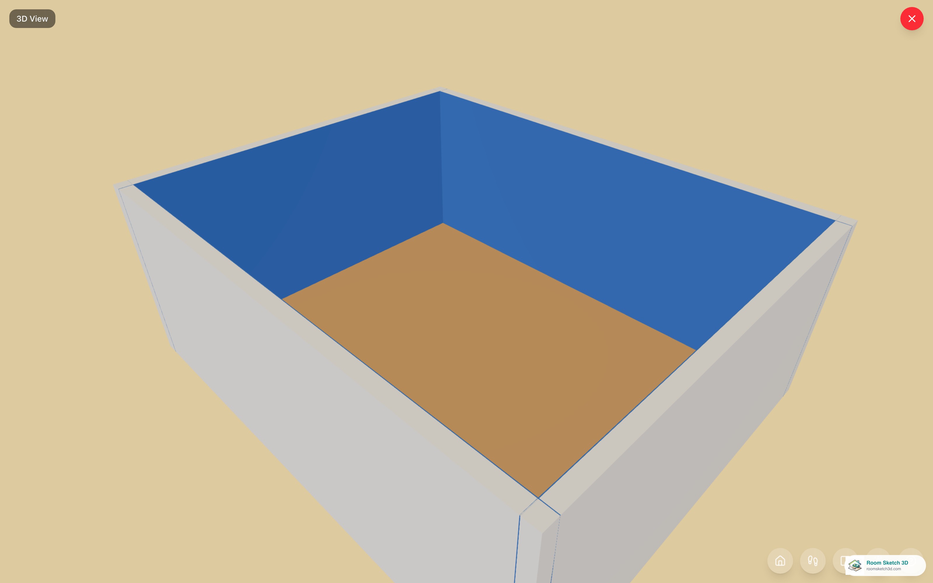 The 3D view showing the room with painted interior walls — RoomSketch3D home design app