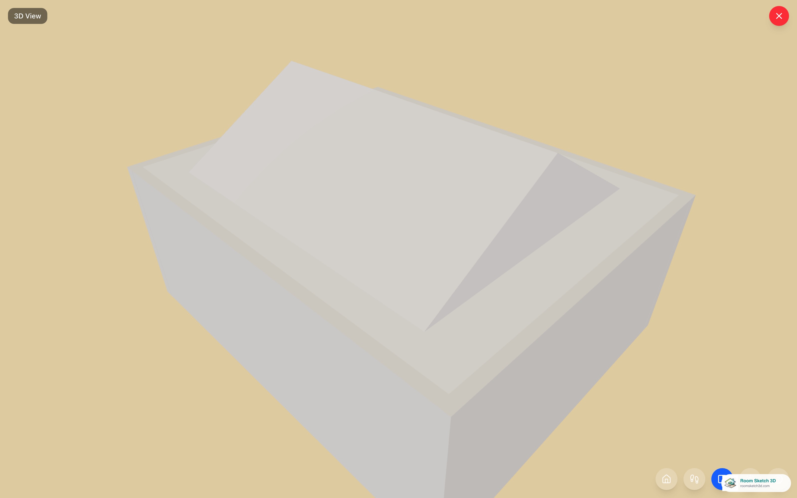 A cathedral ceiling rendered in the 3D view, with the walls beneath rising to the ridge — RoomSketch3D floor planner