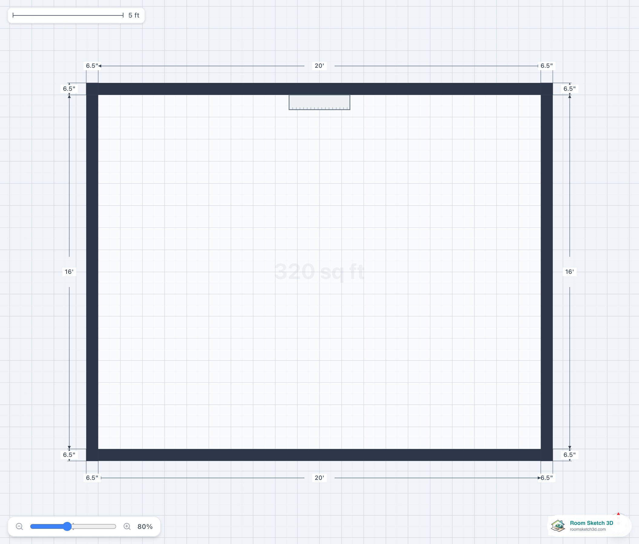 A mini-split AC unit placed on a wall in the 2D plan — RoomSketch3D floor planner