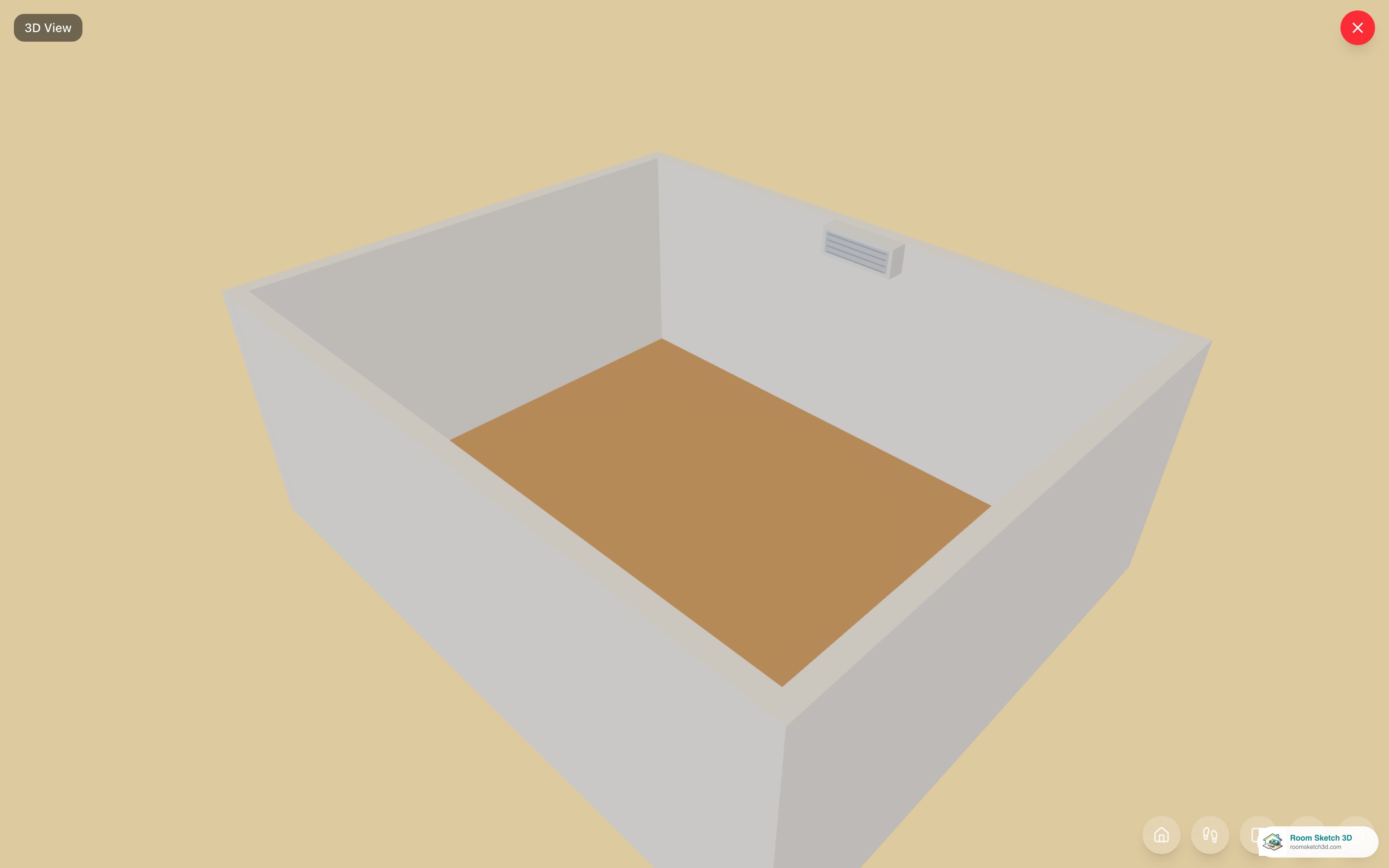 The mini-split head mounted high on the wall in the 3D view — RoomSketch3D 3D floorplan software