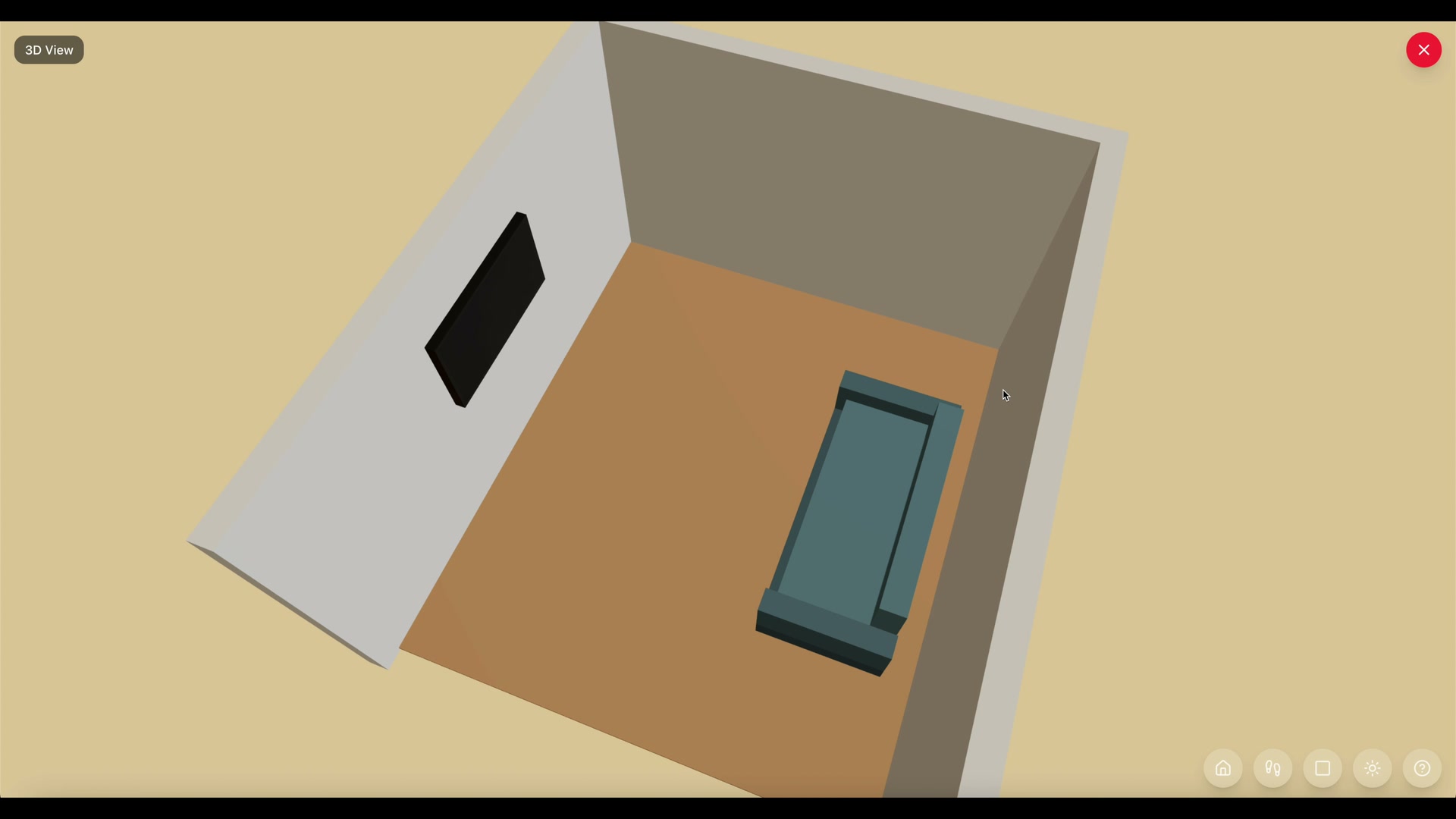 The finished room with a wall-mounted TV and sofa shown in 3D View