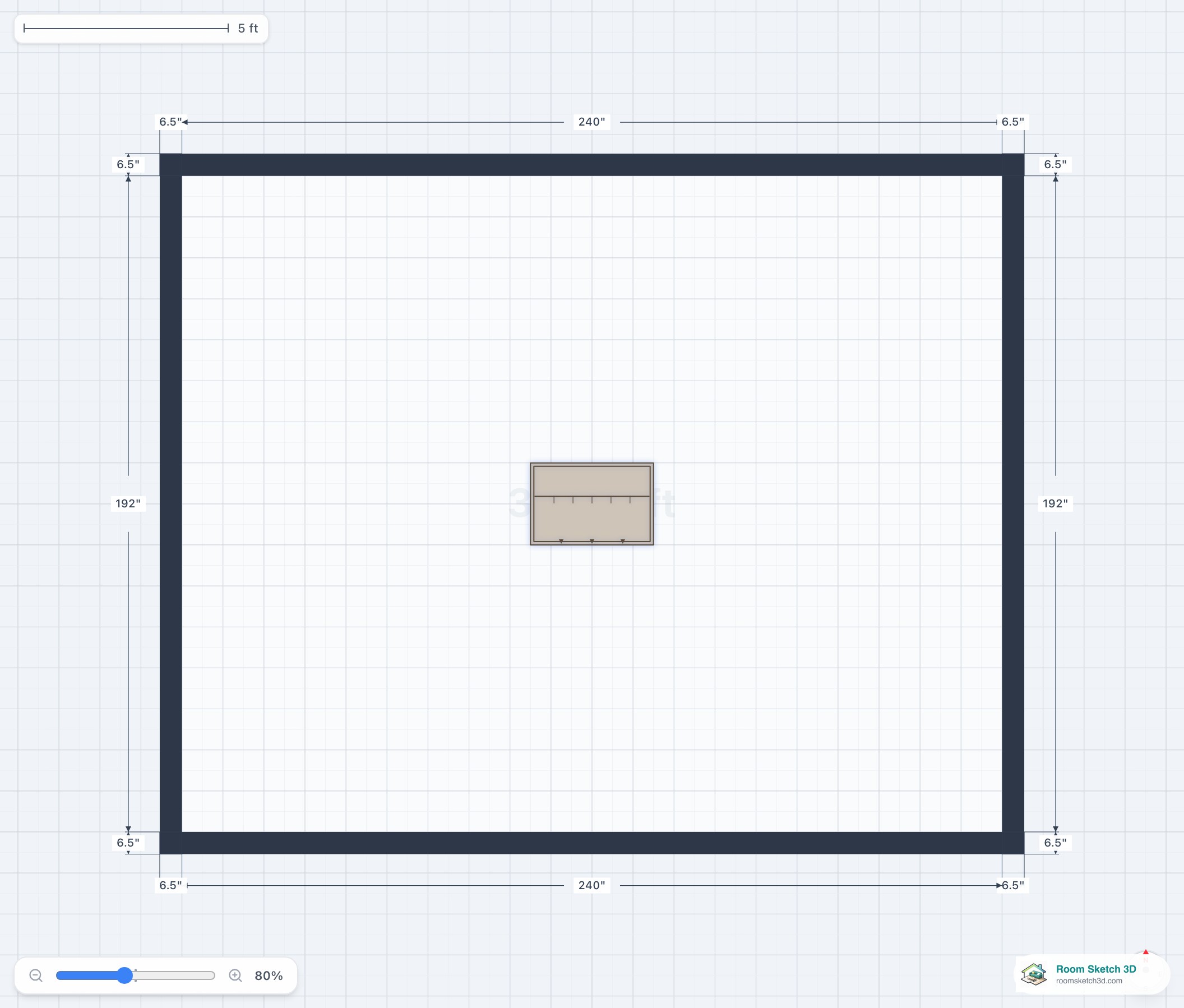 An open closet placed on the 2D floor plan, its footprint drawn against the wall — RoomSketch3D 3D floorplan software