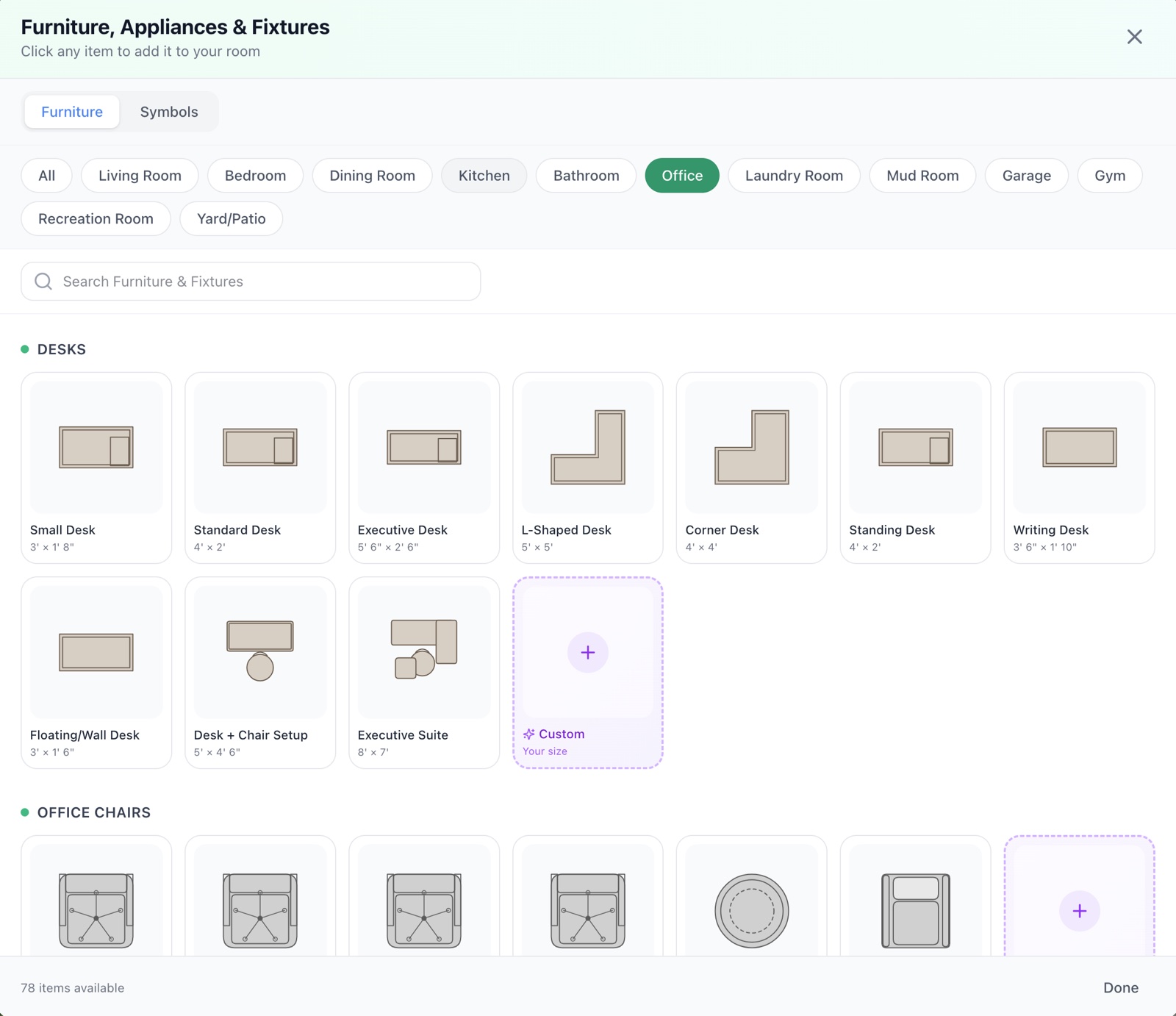 Home office furniture catalog — RoomSketch3D floor planner