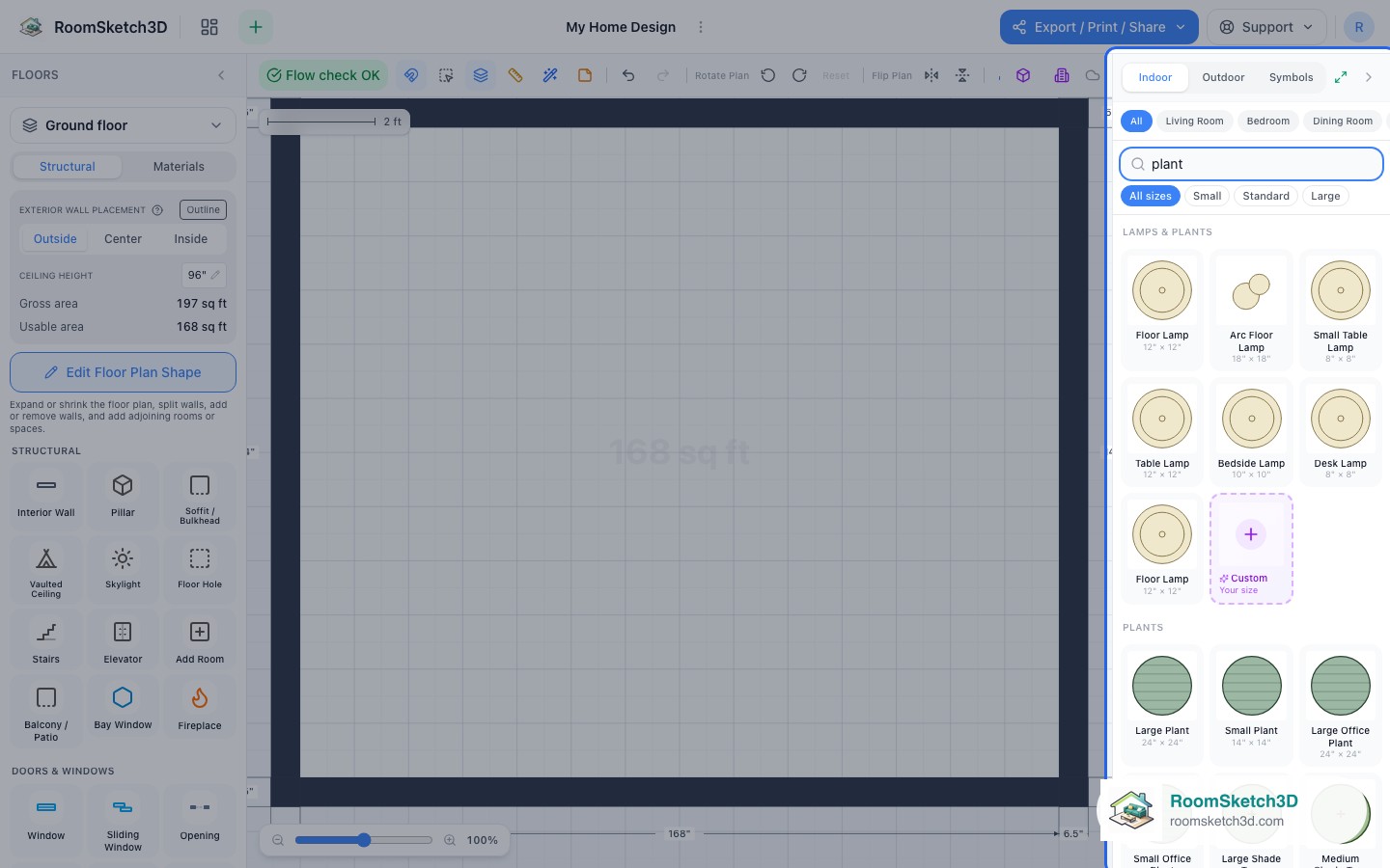 Searching 'plant' on the Indoor tab still lists the plants — RoomSketch3D home design app