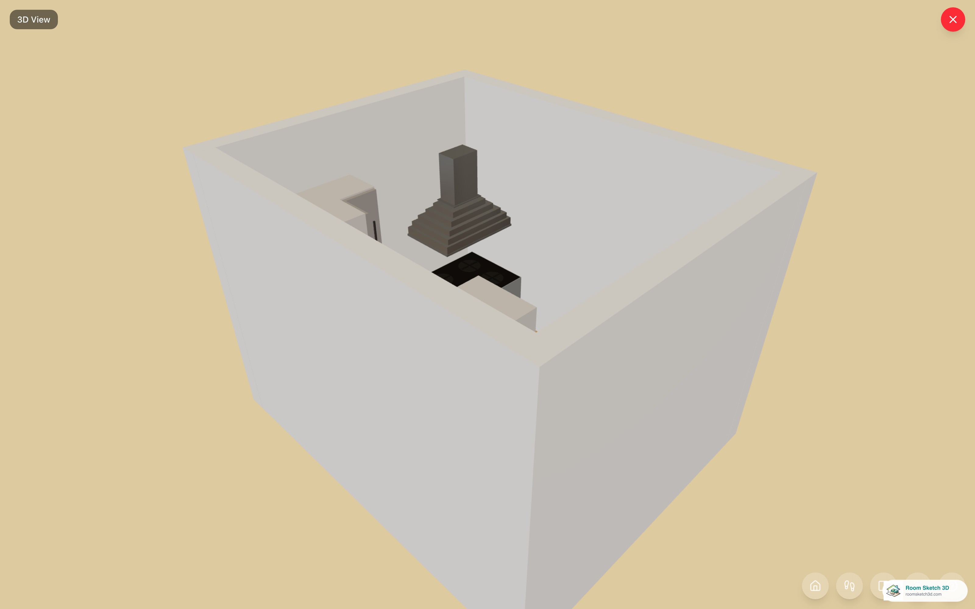 A generated kitchen layout shown in the 3D view — RoomSketch3D floor plan creator