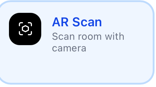 AR Scan tile in the iOS app — scan room with camera — RoomSketch3D floor plan creator