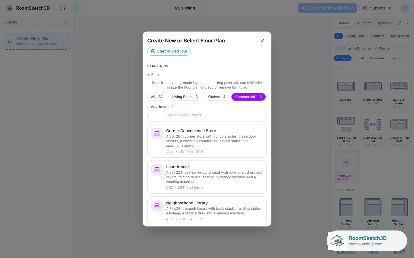 The Laundromat card in the RoomSketch3D template picker