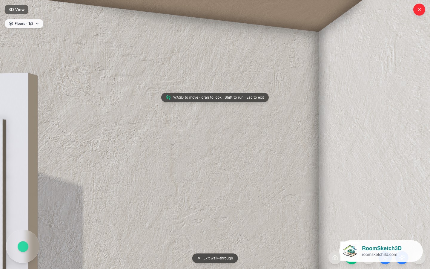 The view after walking forward and stepping sideways with the keyboard — RoomSketch3D room planner app