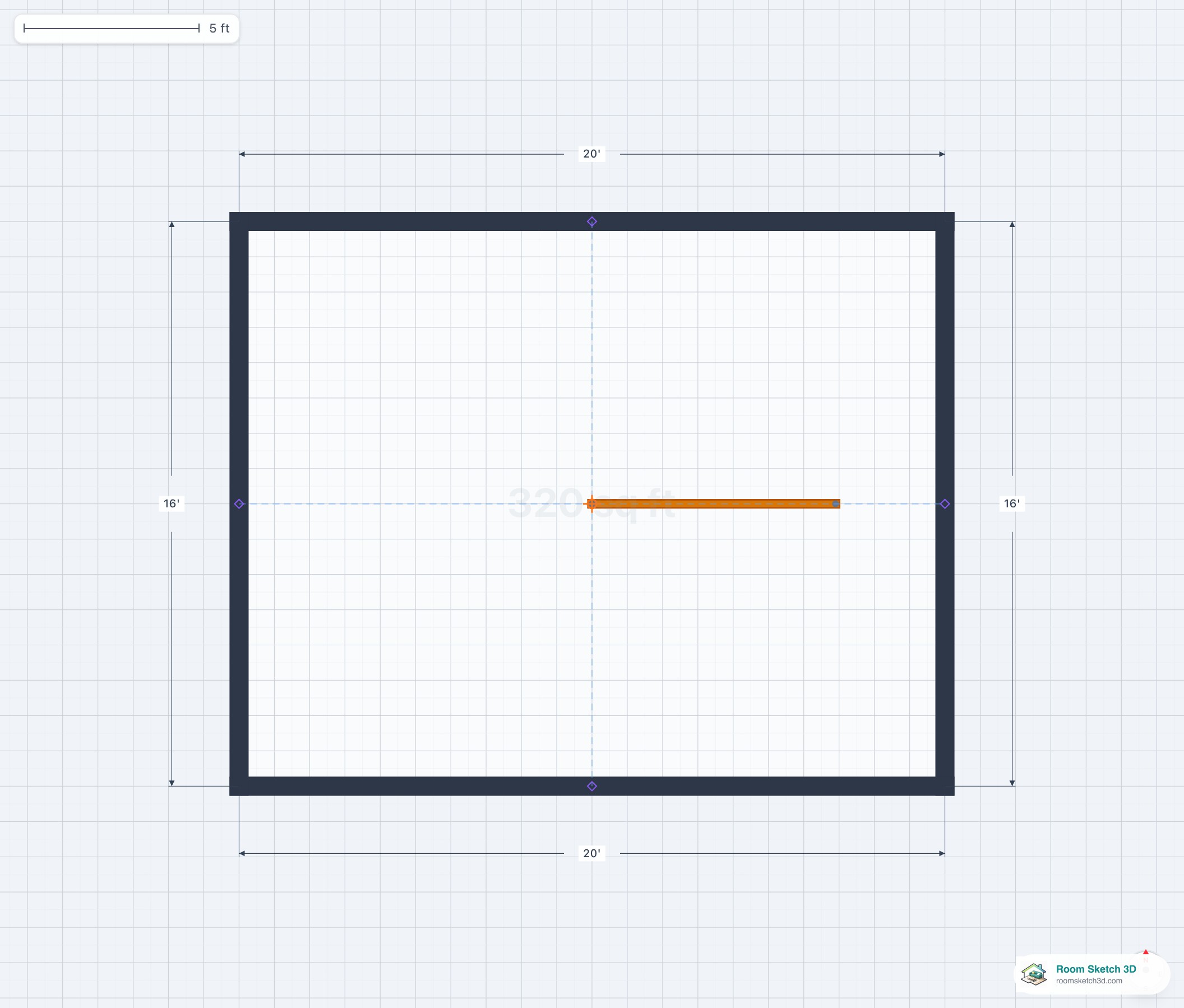 Floor plan view of a Full interior wall — solid double-stroke line representing a floor-to-ceiling drywalled wall